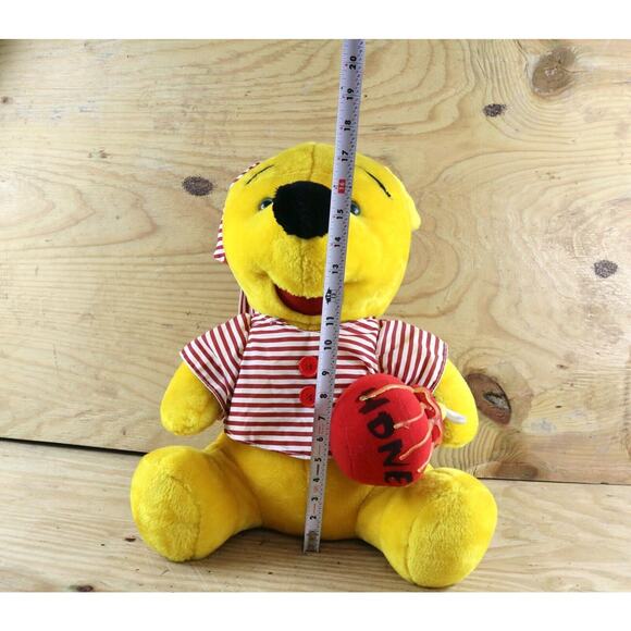 Disney Plush Winnie the Pooh Plush Yellow Red Honey Pot Sleepwear Vintage 17" - Picture 5 of 5